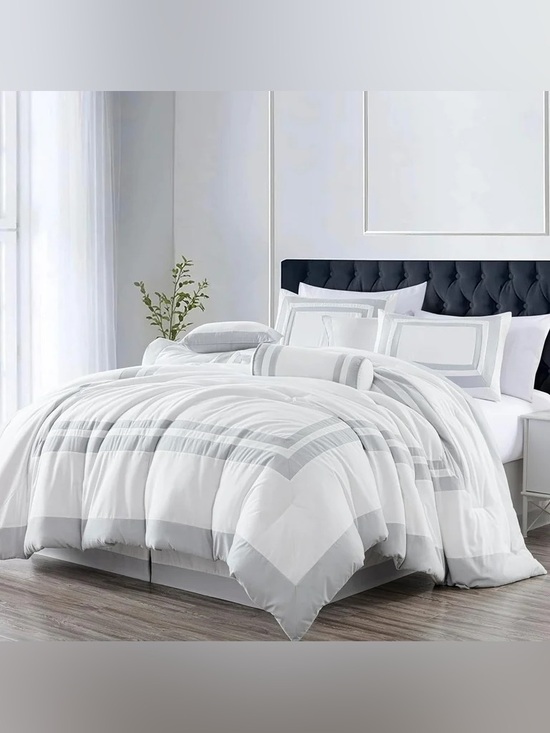 Other - White and Light Gray Stripe cal king 3 piece Comforter Set